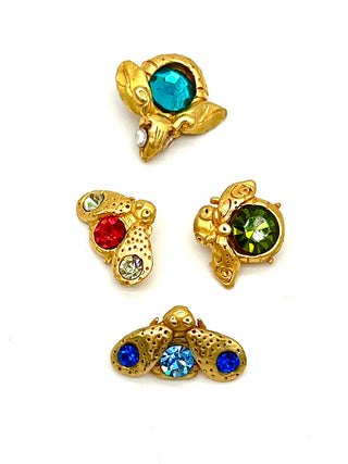 Set of 4 Vintage Todd Oldham 1990s “Fly Away” Bug Buttons — Hand-Cast 24kt Gold Plated