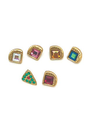 Set of 6 Vintage Todd Oldham 1995 Mini Triangle Buttons — 24kt Gold Plated with Swarovski Crystals