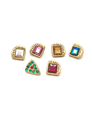 Set of 6 Vintage Todd Oldham 1995 Mini Triangle Buttons — 24kt Gold Plated with Swarovski Crystals