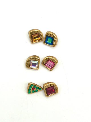 Set of 6 Vintage Todd Oldham 1995 Mini Triangle Buttons — 24kt Gold Plated with Swarovski Crystals