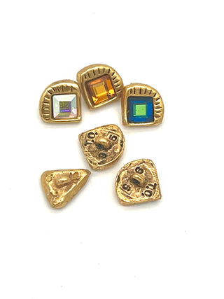 Set of 6 Vintage Todd Oldham 1995 Mini Triangle Buttons — 24kt Gold Plated with Swarovski Crystals