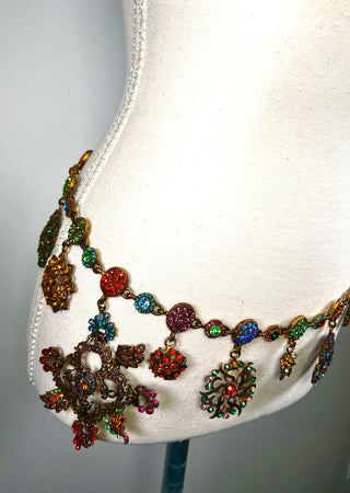 Vintage Todd Oldham Fall 1996 Runway Sample Swarovski Crystal Chain Belt – 24kt Gold Plated & Ebonized 1950s Jewelry Mold Medallion Belt