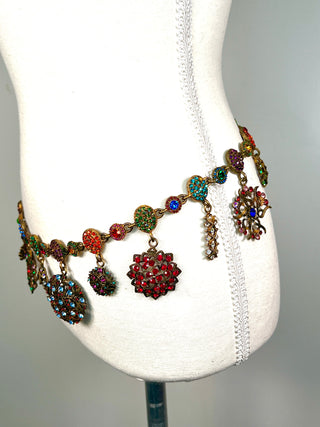 Vintage Todd Oldham Fall 1996 Runway Sample Swarovski Crystal Chain Belt – 24kt Gold Plated & Ebonized 1950s Jewelry Mold Medallion Belt
