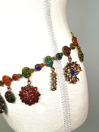 Vintage Todd Oldham Fall 1996 Runway Sample Swarovski Crystal Chain Belt – 24kt Gold Plated & Ebonized 1950s Jewelry Mold Medallion Belt