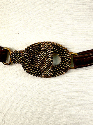 Vintage Fall 1995 Faux Leather Bridle Belt with 24 kt Gold Plated T+O Buckle