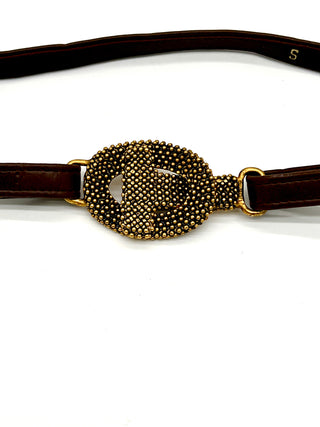 Vintage Fall 1995 Faux Leather Bridle Belt with 24 kt Gold Plated T+O Buckle