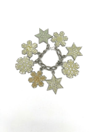 Vintage Fall 1994 Silver Plated Lacquered Snowflake Charm Bracelet