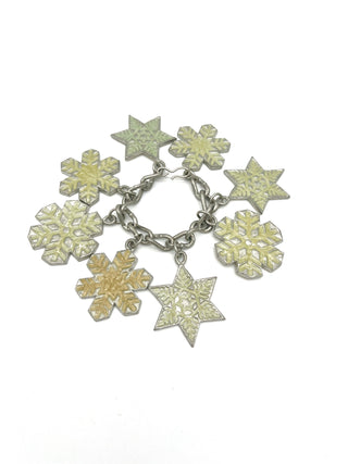 Vintage Fall 1994 Silver Plated Lacquered Snowflake Charm Bracelet