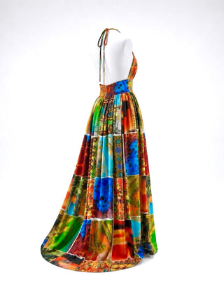 Spring 1994 Todd Oldham Patchwork Print Georgette Halter Dress