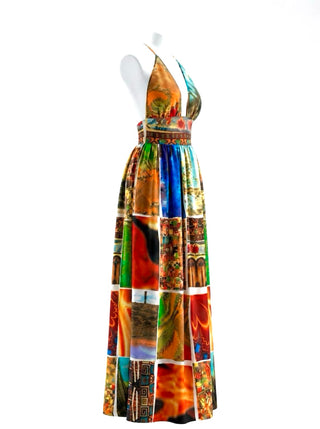 Spring 1994 Todd Oldham Patchwork Print Georgette Halter Dress