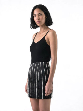 Spring 1998 Todd Oldham Silk Satin Skirt With Fresh Water Pearl Pinstripe