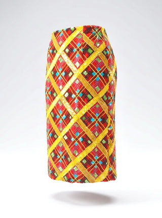 Fall 1996 Todd Oldham Beaded Patchwork Plaid Skirt
