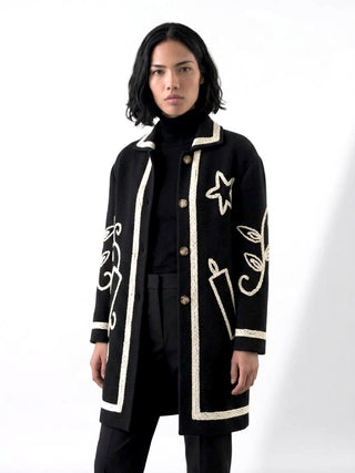 Fall 1990 Todd Oldham Wool Coat with Chenille Embroidery