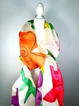 Spring 1991 Vintage Todd Oldham Basket Weave Silk Organza Hand-Painted Stole