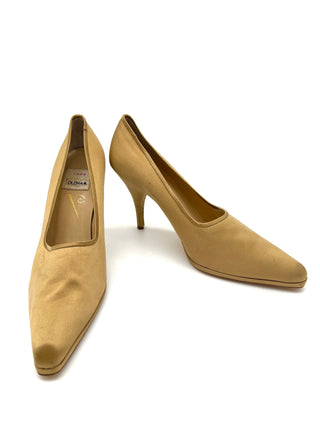 Fall 1995 Todd Oldham Champagne Satin High Heel Pumps, Size 40