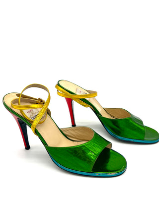 Spring 1995 Todd Oldham Multicolor Metallic Leather Sandals, Size 40