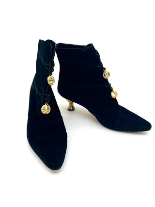 Fall 1993 Manolo Blahnik for Todd Oldham Velvet Boots with Gold Buttons, Size 39.5