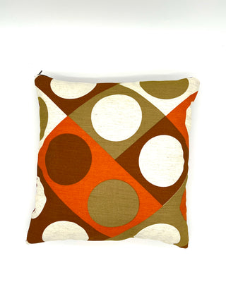 Vintage Textile Geometric Pillow – Mod Print with Chestnut Ultrasuede Back