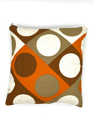 Vintage Textile Geometric Pillow – Mod Print with Chestnut Ultrasuede Back