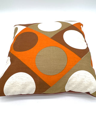 Vintage Textile Geometric Pillow – Mod Print with Chestnut Ultrasuede Back
