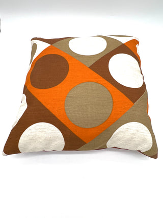 Vintage Textile Geometric Pillow – Mod Print with Chestnut Ultrasuede Back
