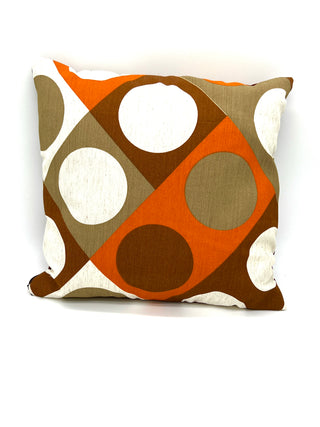 Vintage Textile Geometric Pillow – Mod Print with Chestnut Ultrasuede Back