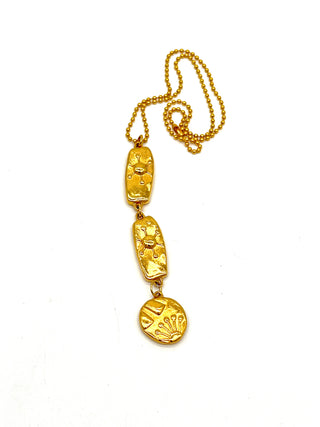Todd Oldham Spring 1993 “Fair” Collection 3-Tier 24kt Gold-Plated Signed Charm Ball Chain Necklace
