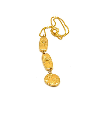 Todd Oldham Spring 1993 “Fair” Collection 3-Tier 24kt Gold-Plated Signed Charm Ball Chain Necklace