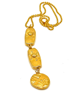 Todd Oldham Spring 1993 “Fair” Collection 3-Tier 24kt Gold-Plated Signed Charm Ball Chain Necklace