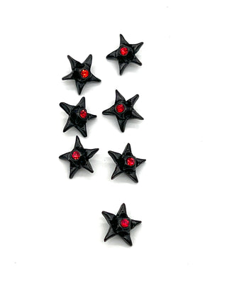Vintage Todd Oldham Signed Bright Star Buttons Set of 7 - Bright Red Swarovski Crystals