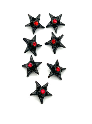 Vintage Todd Oldham Signed Bright Star Buttons Set of 7 - Bright Red Swarovski Crystals