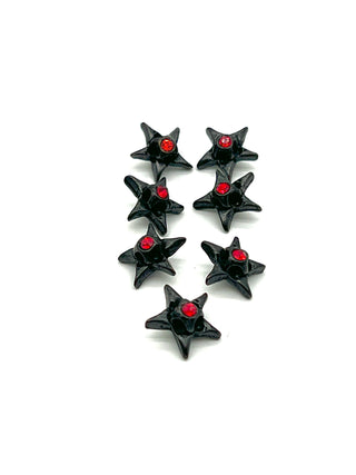 Vintage Todd Oldham Signed Bright Star Buttons Set of 7 - Bright Red Swarovski Crystals