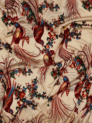 Vintage Todd Oldham Spring 1998 Runway Pheasant Print Stretch Silk  Matte Jersey Fabric – 45" Wide, 4 Yard Bundle