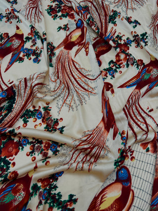 Vintage Todd Oldham Spring 1998 Runway Pheasant Print Stretch Silk  Matte Jersey Fabric – 45" Wide, 4 Yard Bundle
