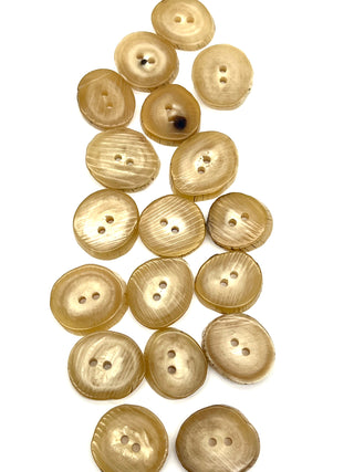 Set of 18 Naturally Discarded Horn Buttons – Handcrafted Slice-Cut Cream to Light Brown Buttons