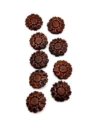 Set of 9 Vintage 1990s Todd Oldham Hand-Poured Resin Sunflower Buttons – Copper Tone