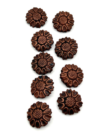 Set of 9 Vintage 1990s Todd Oldham Hand-Poured Resin Sunflower Buttons – Copper Tone
