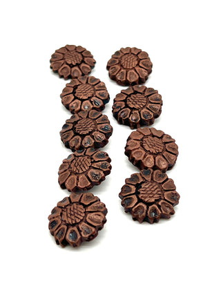 Set of 9 Vintage 1990s Todd Oldham Hand-Poured Resin Sunflower Buttons – Copper Tone