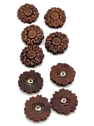 Set of 9 Vintage 1990s Todd Oldham Hand-Poured Resin Sunflower Buttons – Copper Tone