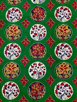 Todd Oldham Collection - Vintage Barkcloth Textile Panel with Stylized Tree Medallions — Beaded Version Used in Todd Oldham Fall 1992 Collection