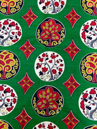 Todd Oldham Collection - Vintage Barkcloth Textile Panel with Stylized Tree Medallions — Beaded Version Used in Todd Oldham Fall 1992 Collection