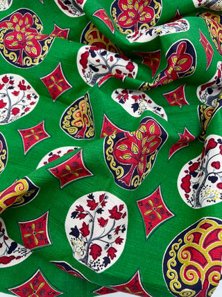 Todd Oldham Collection - Vintage Barkcloth Textile Panel with Stylized Tree Medallions — Beaded Version Used in Todd Oldham Fall 1992 Collection