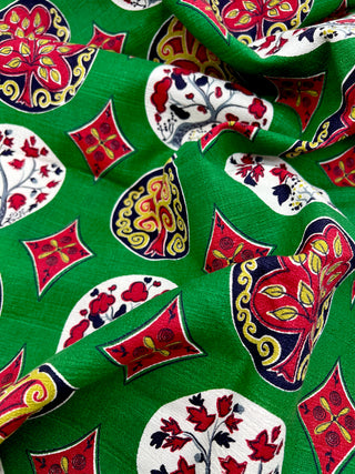 Todd Oldham Collection - Vintage Barkcloth Textile Panel with Stylized Tree Medallions — Beaded Version Used in Todd Oldham Fall 1992 Collection