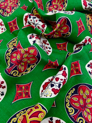 Todd Oldham Collection - Vintage Barkcloth Textile Panel with Stylized Tree Medallions — Beaded Version Used in Todd Oldham Fall 1992 Collection