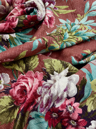 Todd Oldham Collections - Large 1940s Peony Print Nubby Cotton Barkcloth Panel