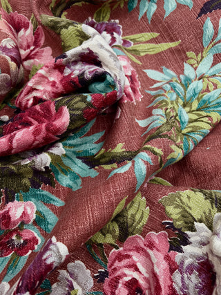 Todd Oldham Collections - Large 1940s Peony Print Nubby Cotton Barkcloth Panel