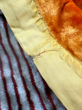 Todd Oldham Collections - Vintage Double-Sided Crushed Rayon Blanket — Bright Gold Plush & Brown/White Stripe Reverse