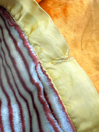 Todd Oldham Collections - Vintage Double-Sided Crushed Rayon Blanket — Bright Gold Plush & Brown/White Stripe Reverse