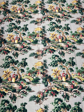 Todd Oldham Collections - Vintage Chinoiserie Novelty Spectrum Barkcloth Fabric — 2  Panels