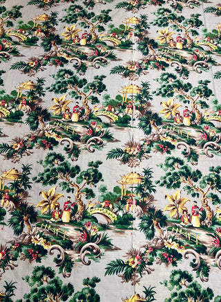 Todd Oldham Collections - Vintage Chinoiserie Novelty Spectrum Barkcloth Fabric — 2  Panels